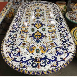Ceramic elliptical table, rich Deruta style