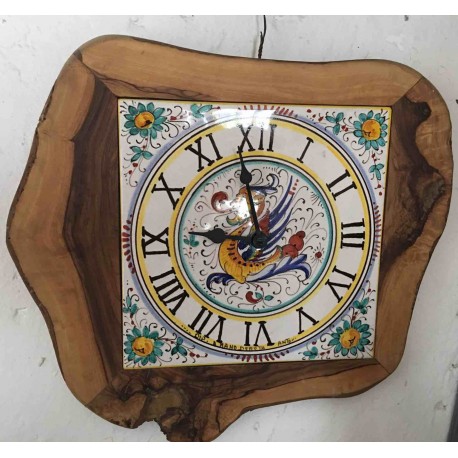 Horloge murale en bois et céramique
