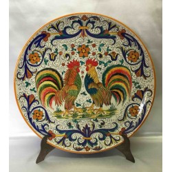 Plate in ceramic Deruta, with 2 roosters