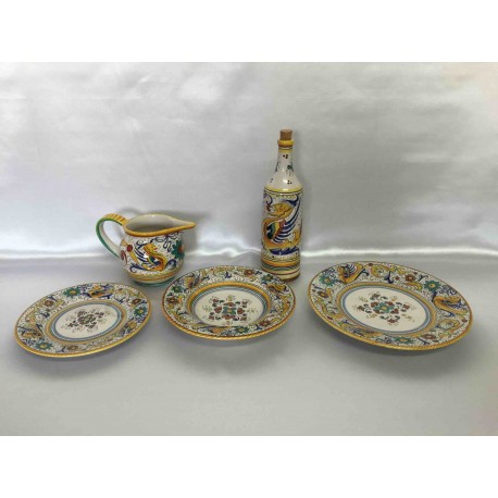 Set 3 piatti in ceramica Deruta: fondo, piano, frutta