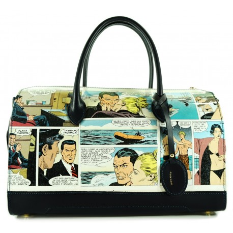 SINGLE BAULETTO BAG AUDREY LARGE IN LEATHER AND GRAPHICS