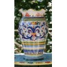 Jarrón de cerámica Deruta, borde almenado, decoración doble