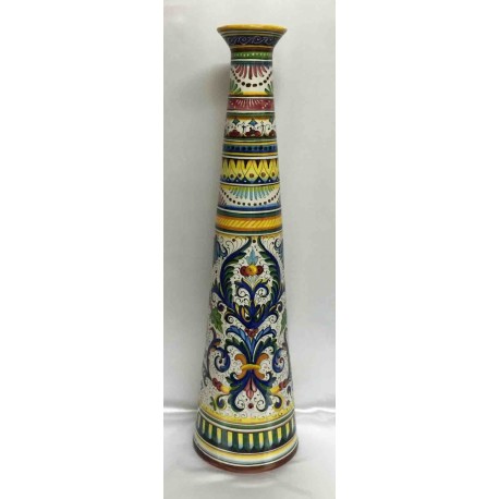 Deruta ceramic vase, "rich Deruta" style, smooth edge, narrow neck