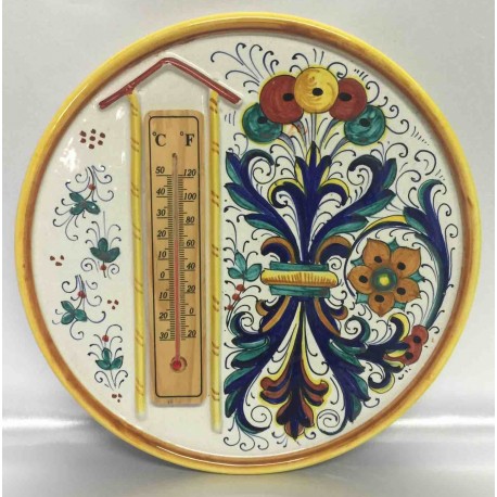 Piatto d'arredo in ceramica Deruta, con termometro
