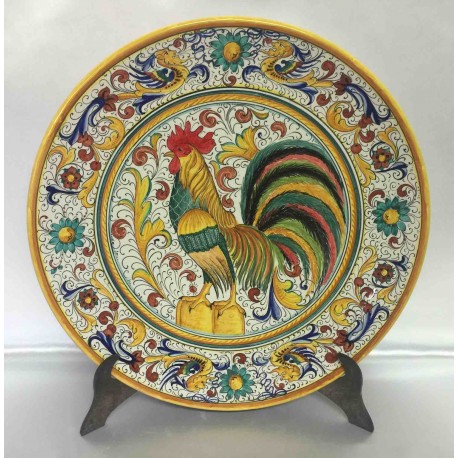 Piatto d'arredo in ceramica Deruta, con gallo, stile "raffaellesco"