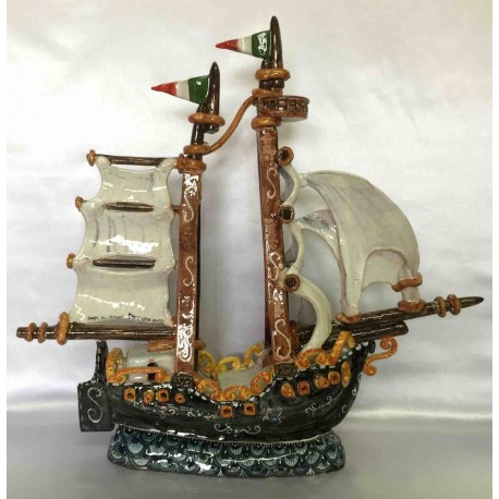 Keramik Segelschiff, handbemalt