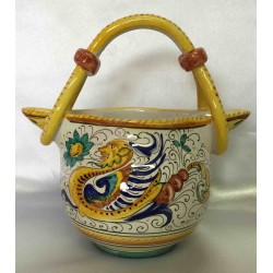 Ceramic jug Deruta style, with handle and double outlet