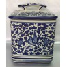 Biscuit box 'blue bird' style, ceramic Deruta, with lid