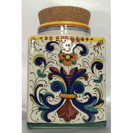 Récipient en céramique Deruta, style riche Deruta, couvercle en liège