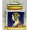 Deruta ceramic biscuit box with vintage woman face
